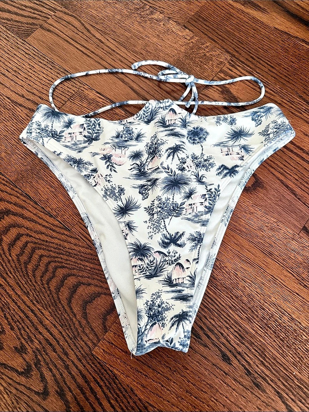 Abercrombie & Fitch Floral Tie-Side Bikini Bottom White & Blue Small